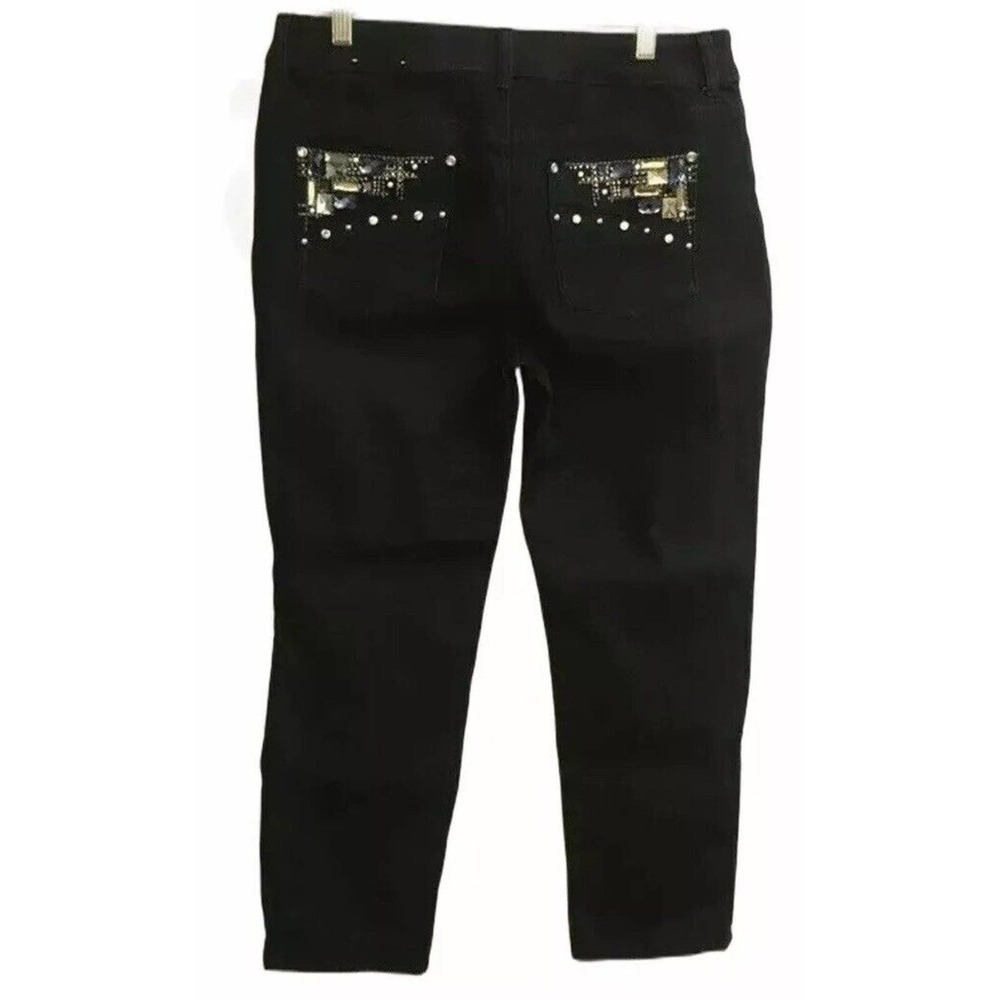 Chicos Platinum Dark Wash Stretch Skinny Jeans Gemstone Bling Pockets Size 1 M 8